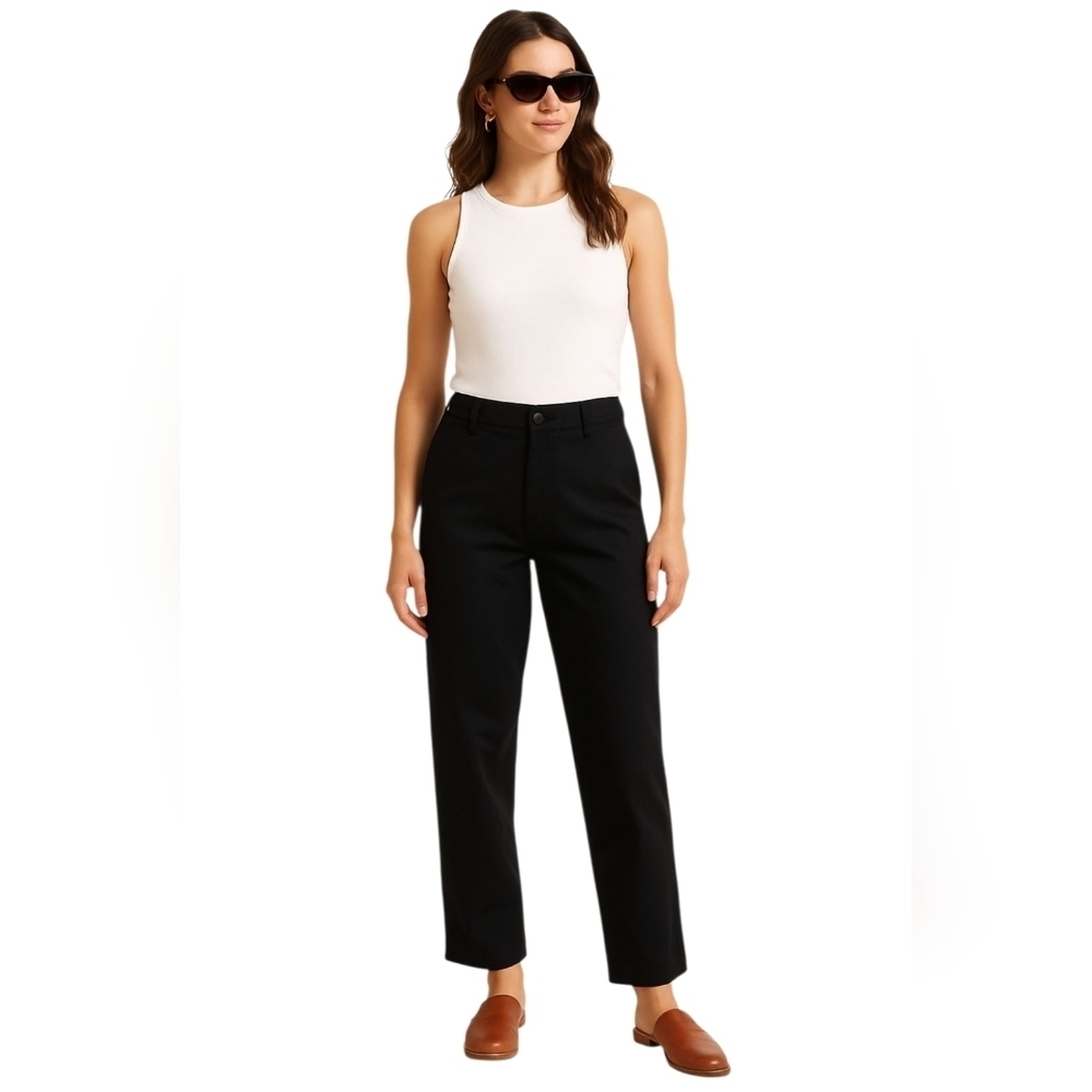 COS Black High Rise Hidden Buttonfly Tapered Leg Cotton Pants